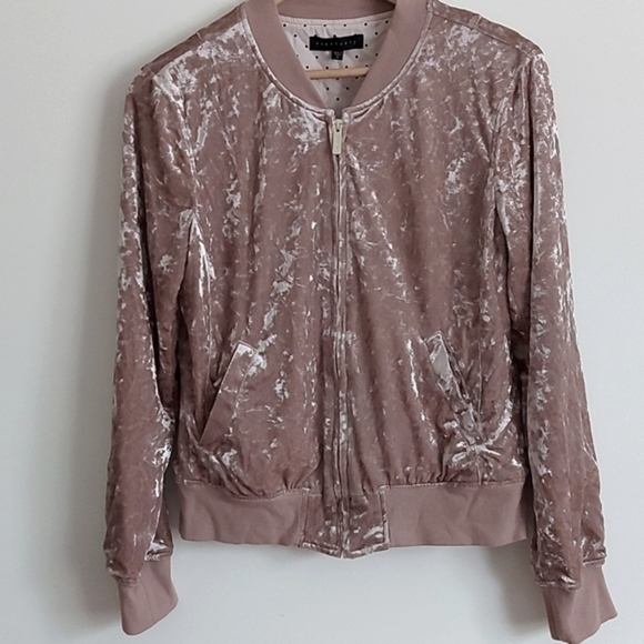 Anthropologie Sanctuary Pink Crushed Velour Bomber Jacket Size S‎ - Picture 2 of 6